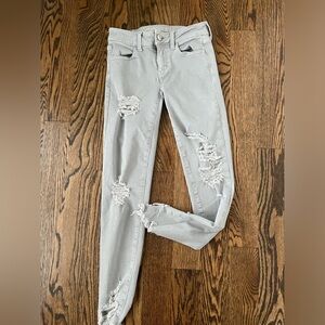 American Eagle grey distressed skinny jeans 0